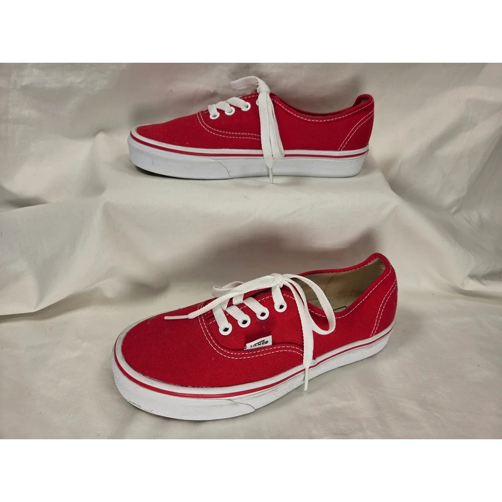 Authentic Original Red White VANS LowTop Canvas Shoe Men 5 Women 6.5 UK 4 EUC